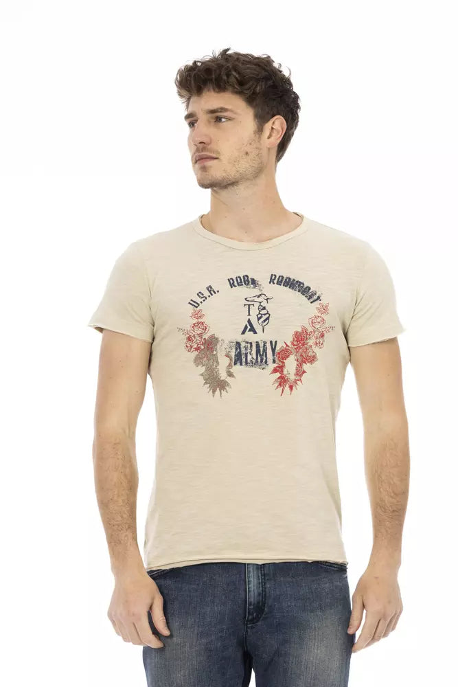Trussardi Action Branded Men's Beige Cotton T-Shirt