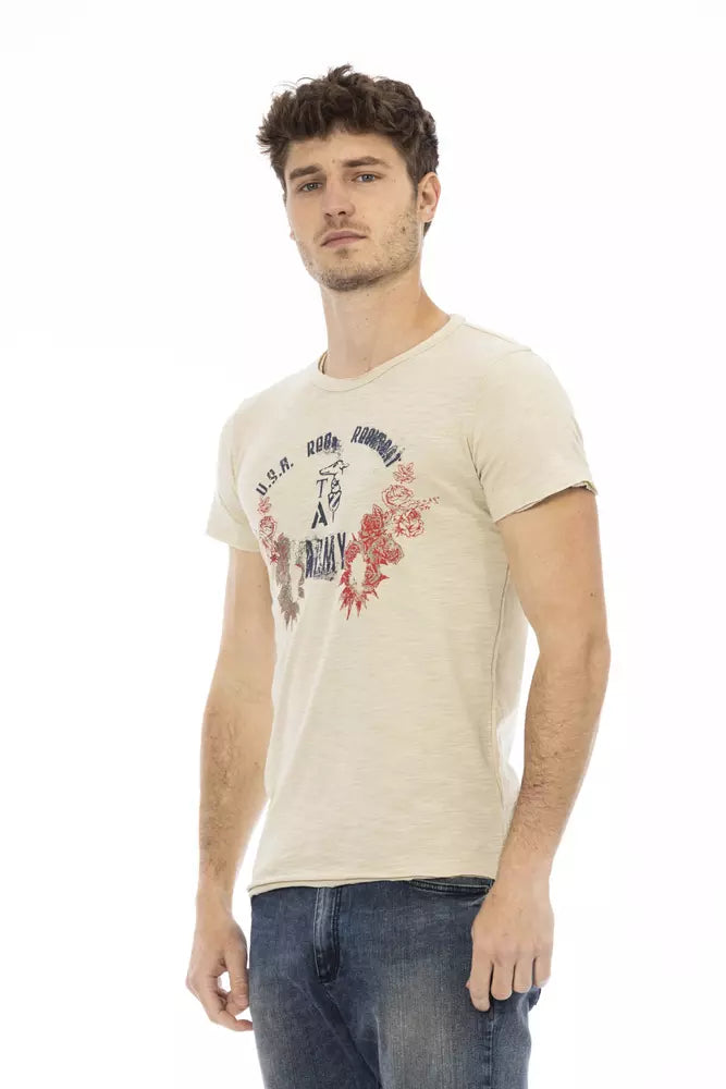 Trussardi Action Branded Men's Beige Cotton T-Shirt