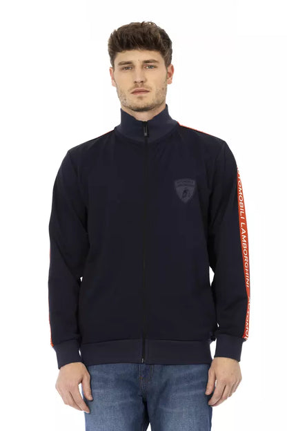 Automobili Lamborghini Men's Blue Cotton Full Zip Cardigan Sweater