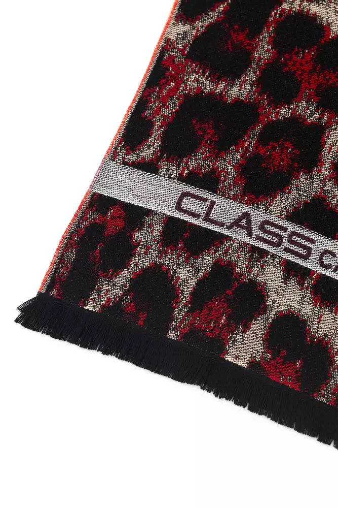 Cavalli Class Branded Burgundy Men's Wool Scarf