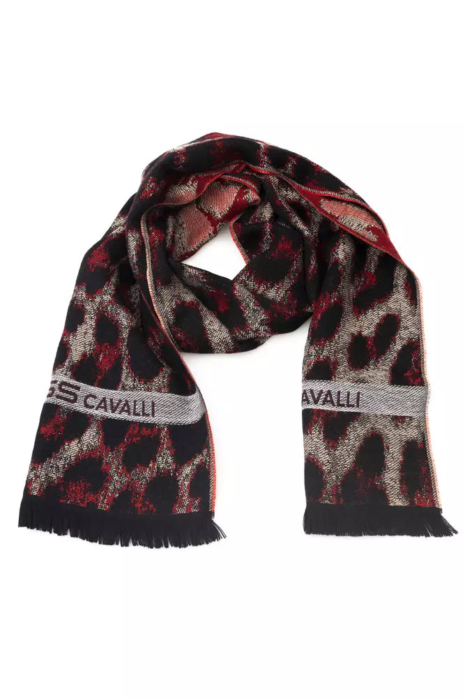 Cavalli Class Branded Burgundy Men's Wool Scarf