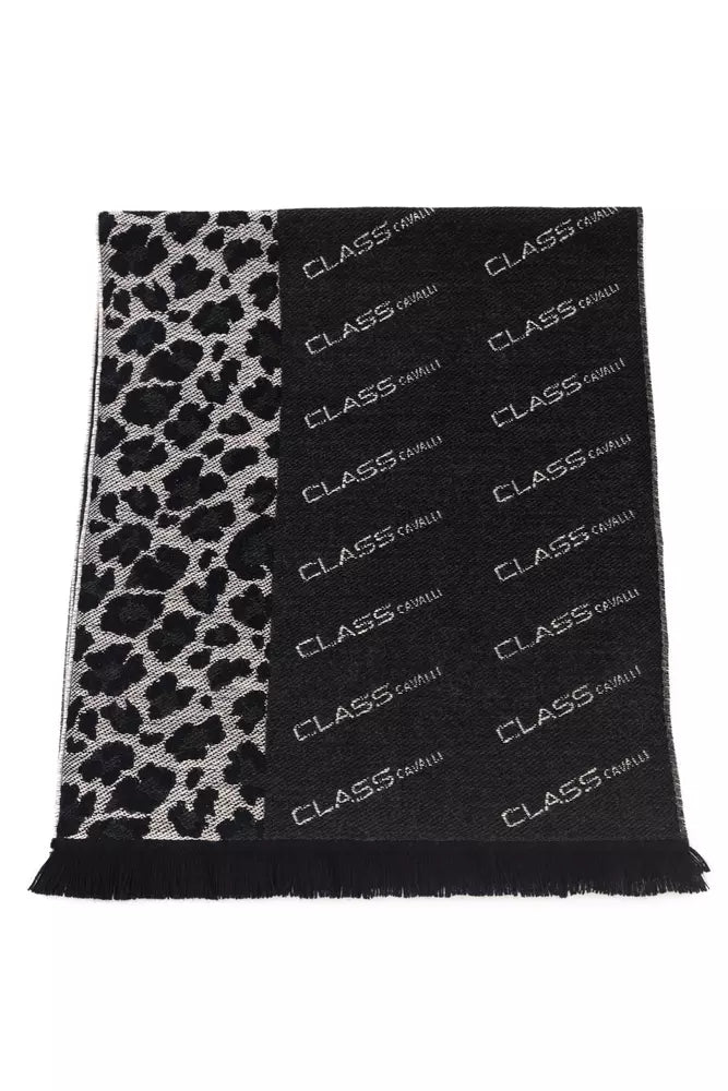 Cavalli Class Branded Black Men's Wool Scarf
