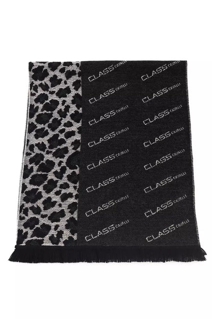 Cavalli Class Branded Black Men's Wool Scarf