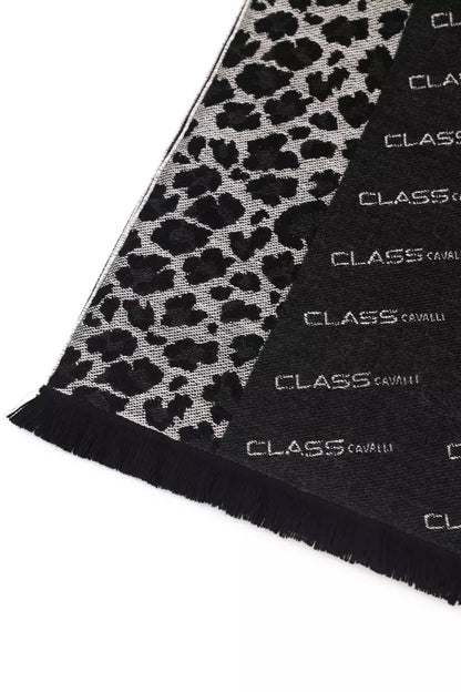 Cavalli Class Branded Black Men's Wool Scarf