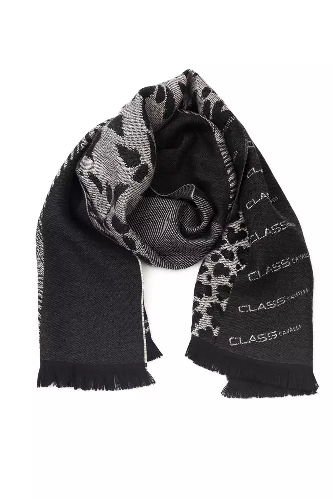Cavalli Class Branded Black Men's Wool Scarf