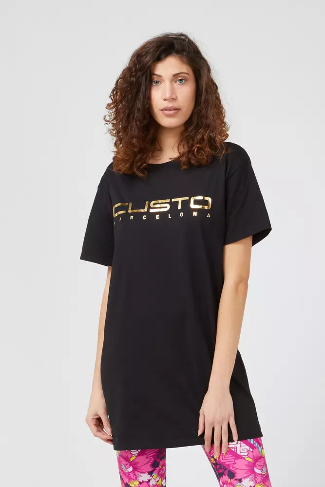 Black Cotton Women's Custo Barcelona Logo Print T-Shirt