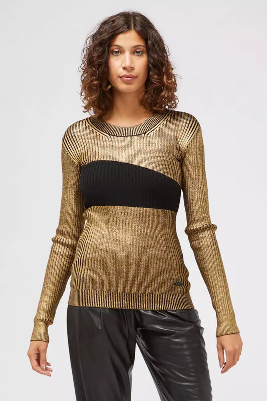 Gold & Black Custo Barcelona Women's Crewneck Wool Sweater