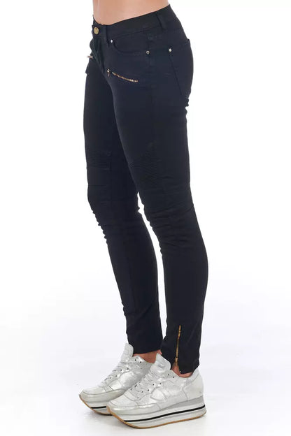 Frankie Morello Women's Black Cotton Slim Fit Jeans