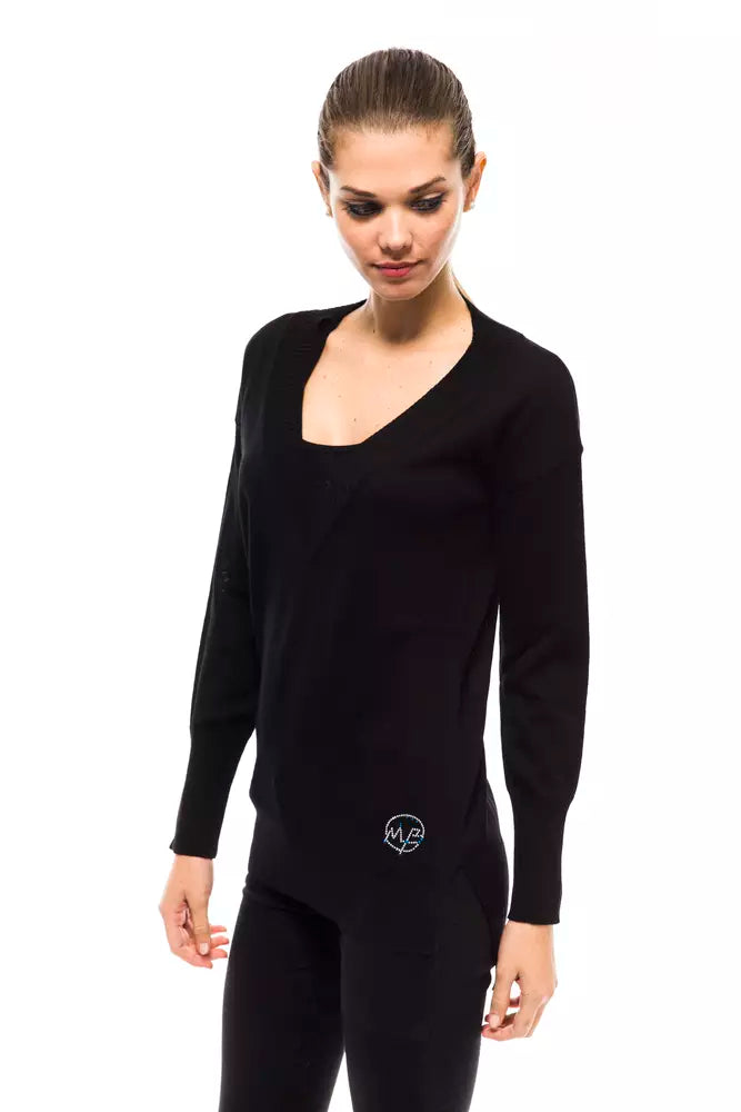 Montana Blu Women's Black Wool V-neck Sweater