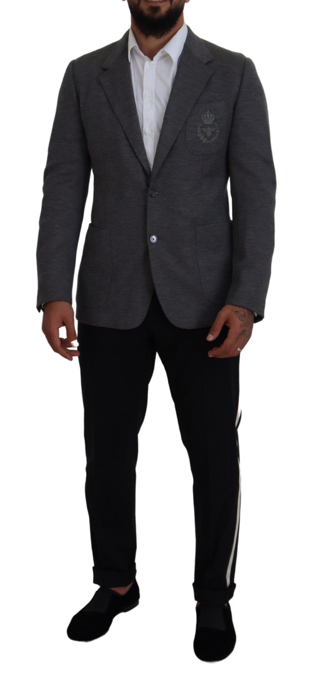 Dolce & Gabbana Men's Gray Wool Stretch Slim Fit Jacket Blazer