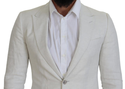 Dolce & Gabbana Men's White Linen Slim Fit Jacket Blazer