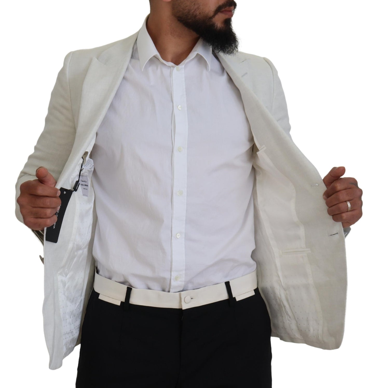 Dolce & Gabbana Men's White Linen Slim Fit Jacket Blazer