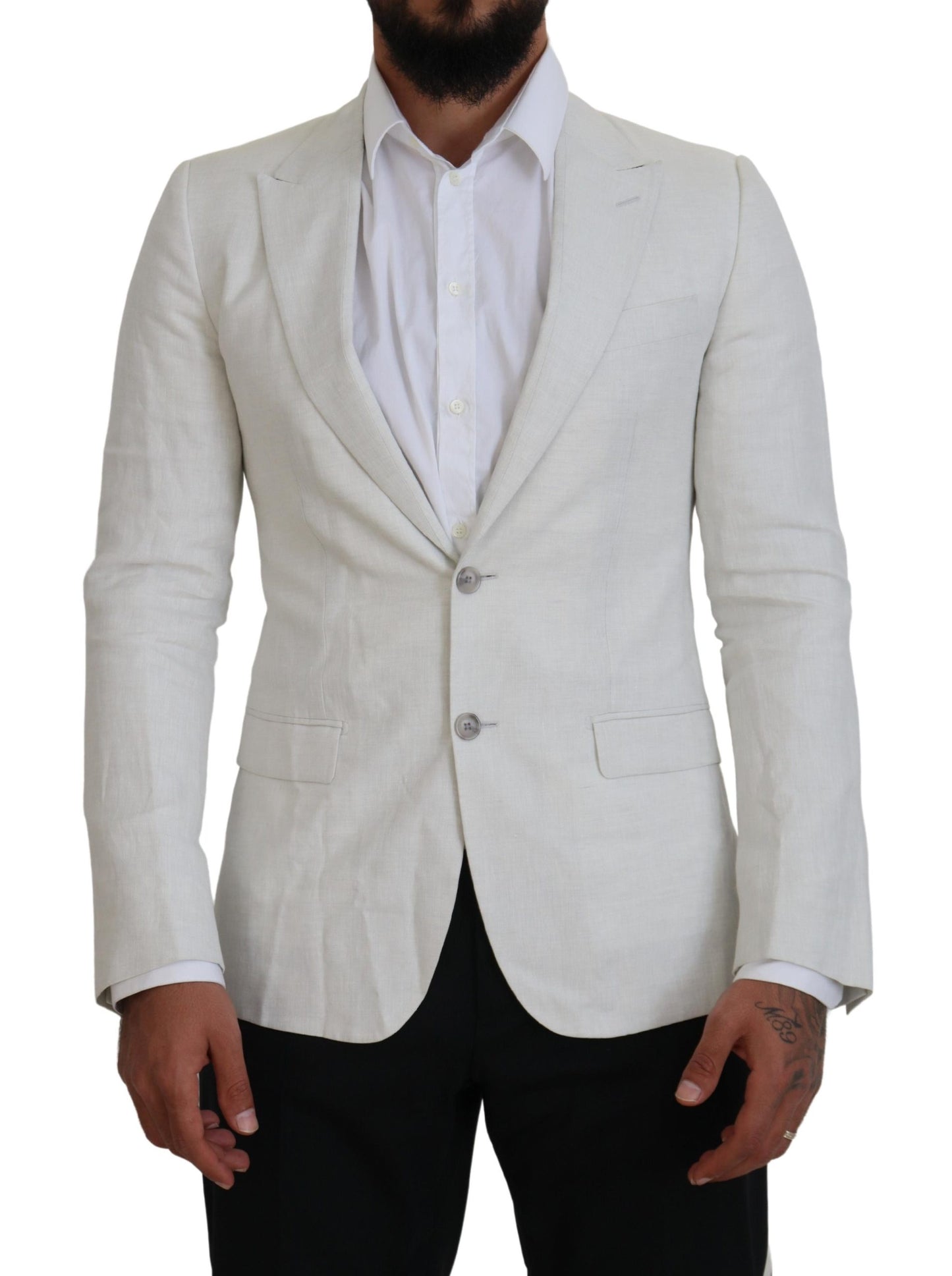 Dolce & Gabbana Men's White Linen Slim Fit Jacket Blazer