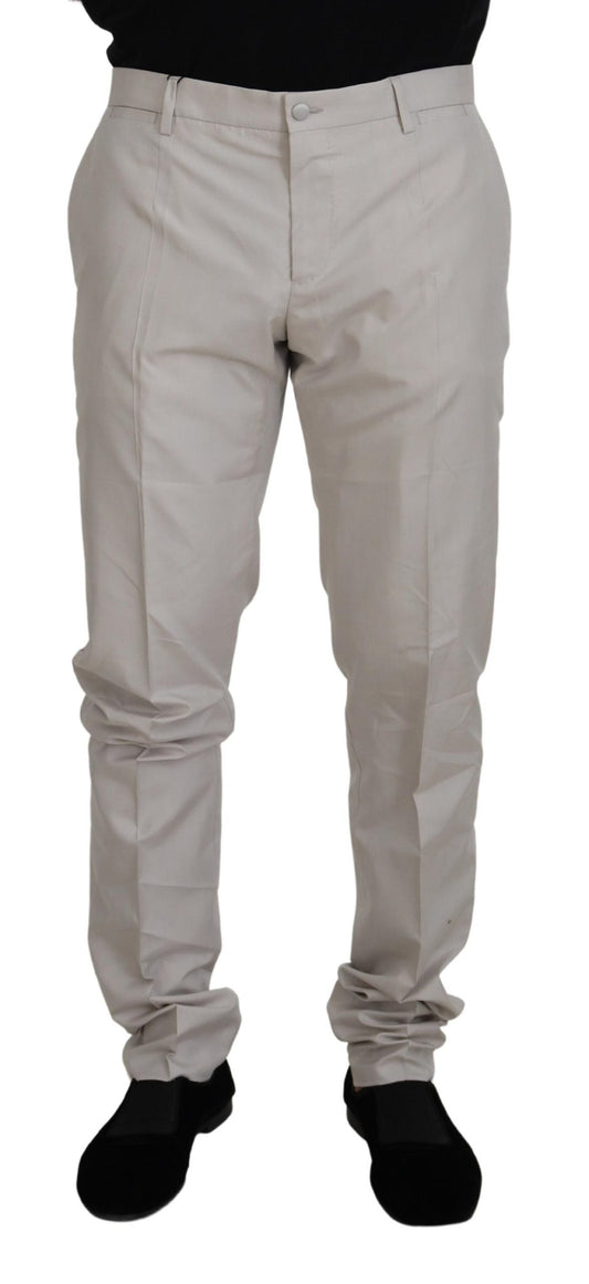 Dolce & Gabbana Men's Off White Silk Mid Waist Chino Pants