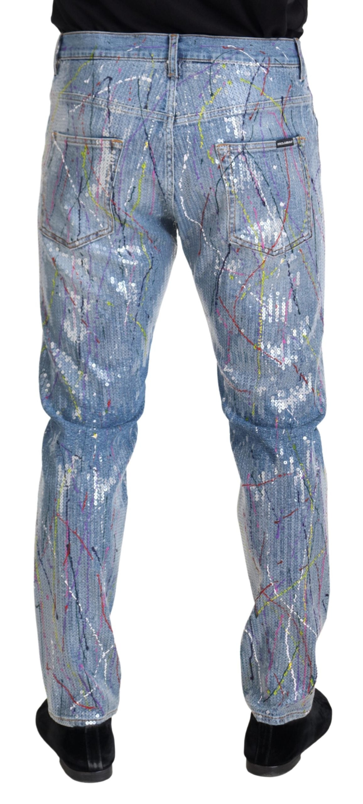 Dolce & Gabbana Men's Blue Cotton Color Splash Print Denim Jeans