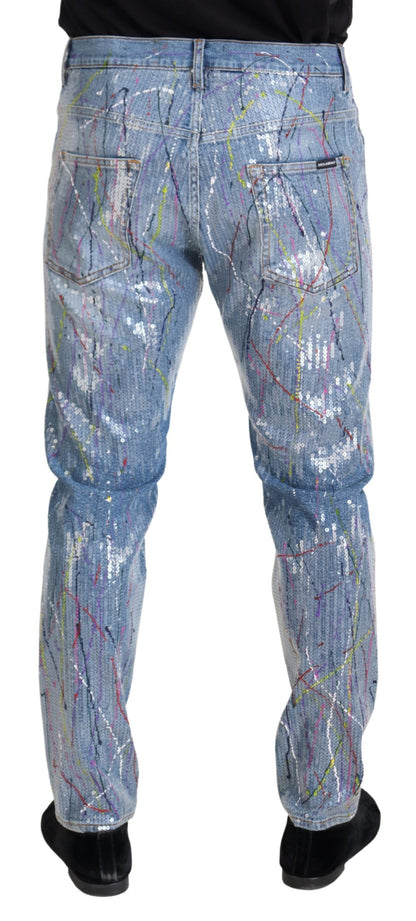 Dolce & Gabbana Men's Blue Cotton Color Splash Print Denim Jeans