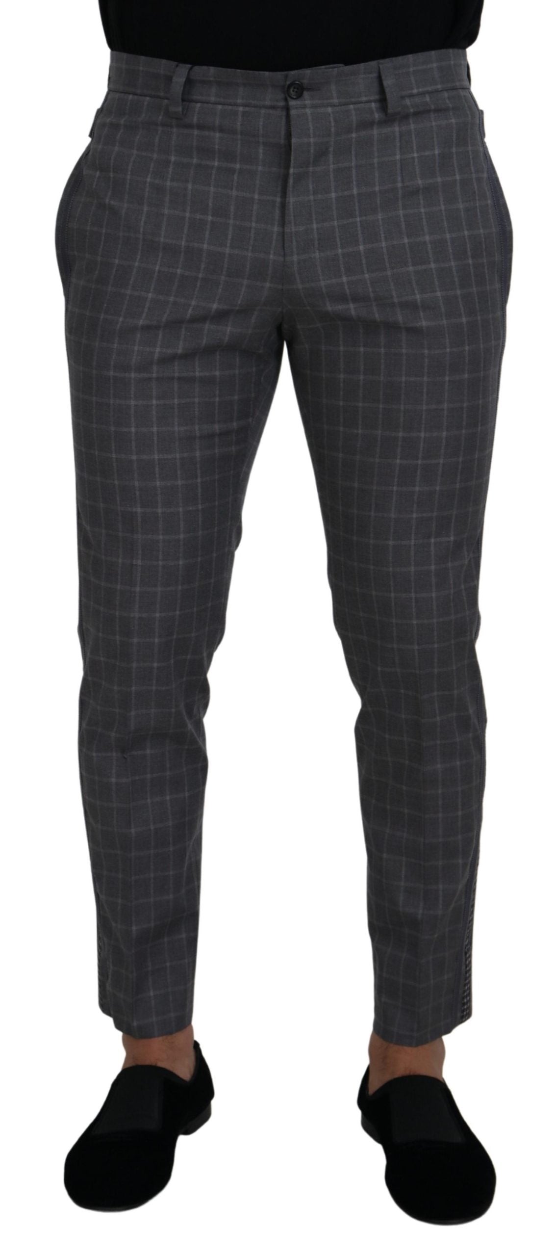 Dolce & Gabbana Men's Grey Cotton Checkered Chino Pants