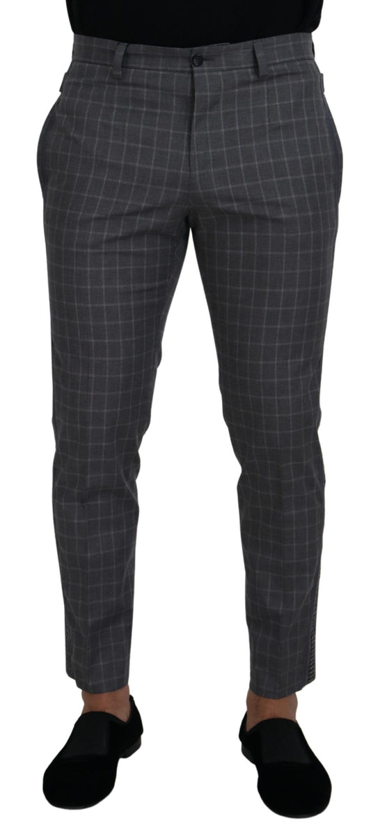 Dolce & Gabbana Men's Grey Cotton Checkered Chino Pants