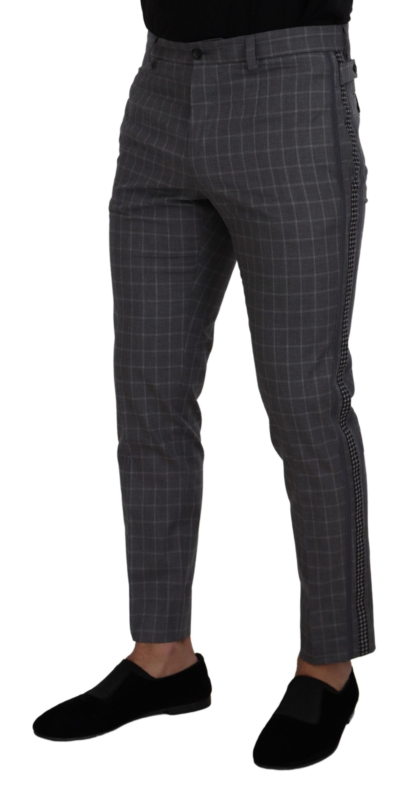 Dolce & Gabbana Men's Grey Cotton Checkered Chino Pants