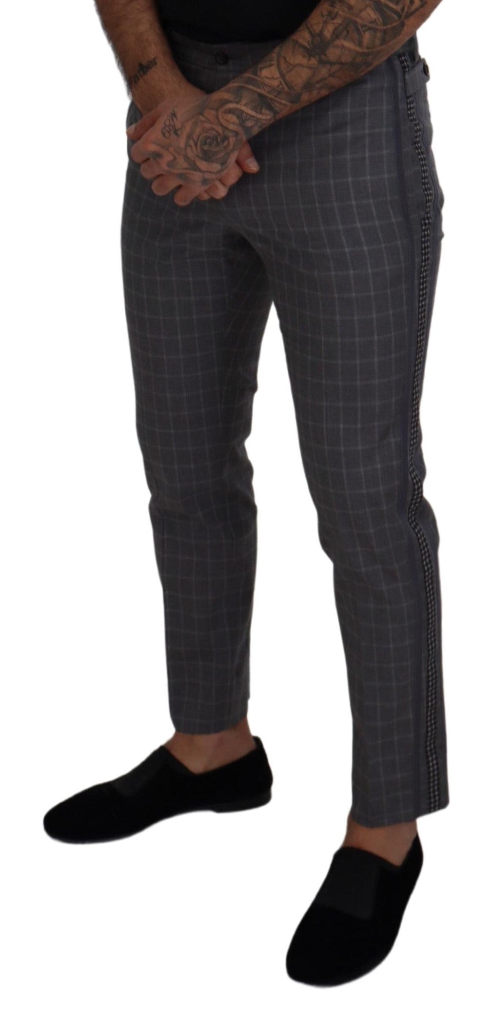 Dolce & Gabbana Men's Grey Cotton Checkered Chino Pants