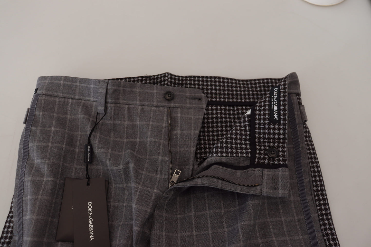 Dolce & Gabbana Men's Grey Cotton Checkered Chino Pants