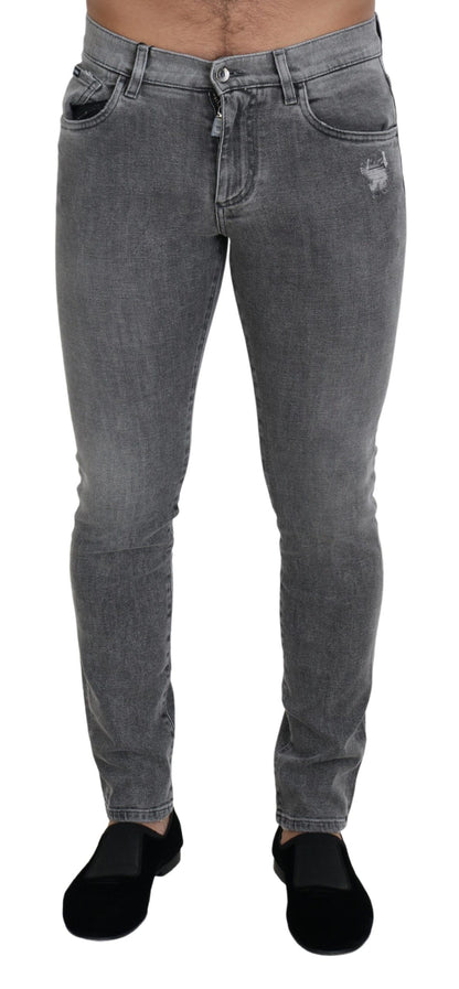 Dolce & Gabbana Men's Grey Washed Cotton Skinny Denim Jeans
