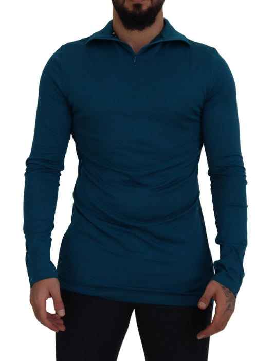Dolce & Gabbana Men's Blue Cotton Collared Slim Pullover Sweater