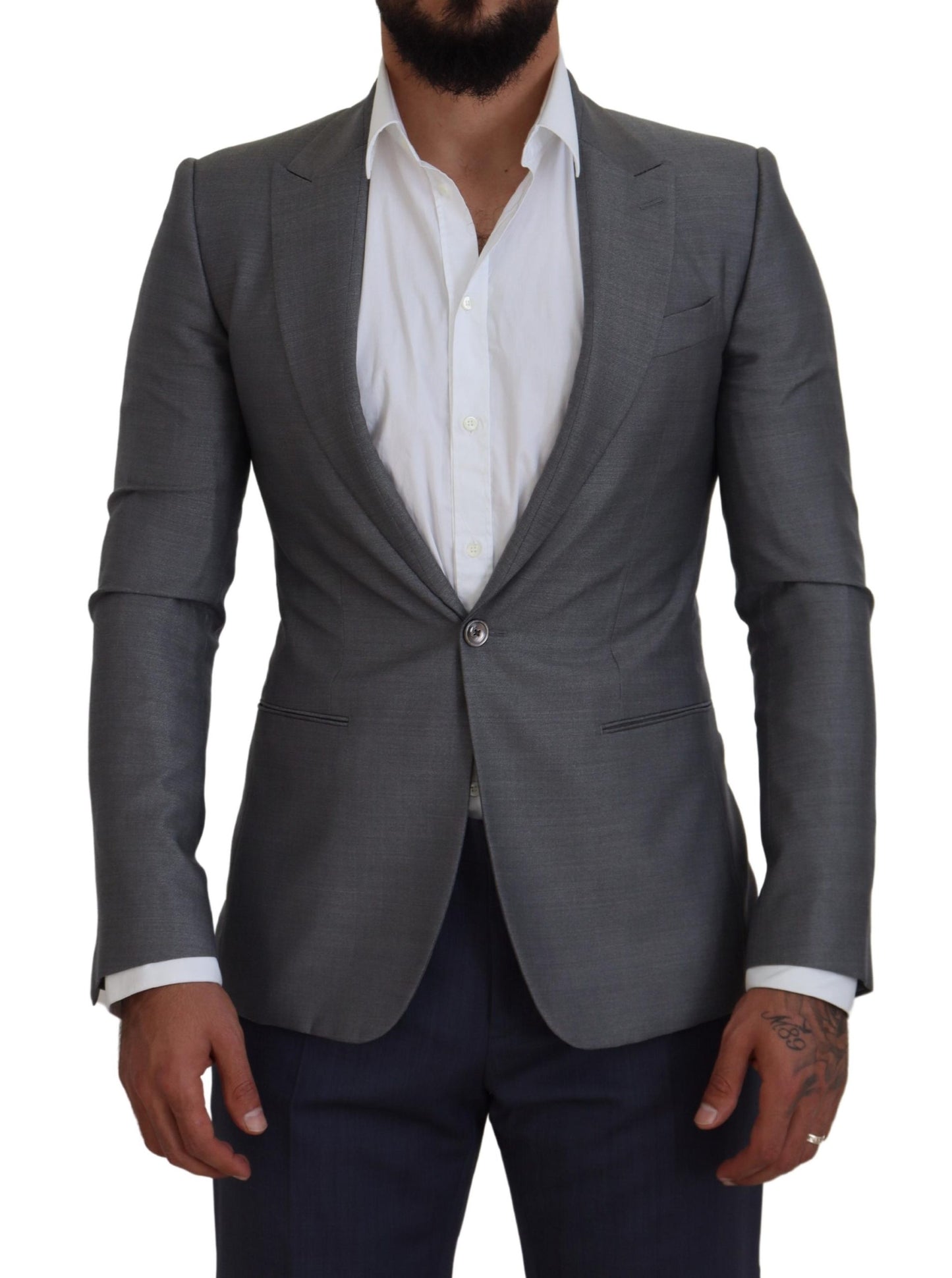 Dolce & Gabbana Men's Gray Wool Silk Slim Fit Jacket Blazer