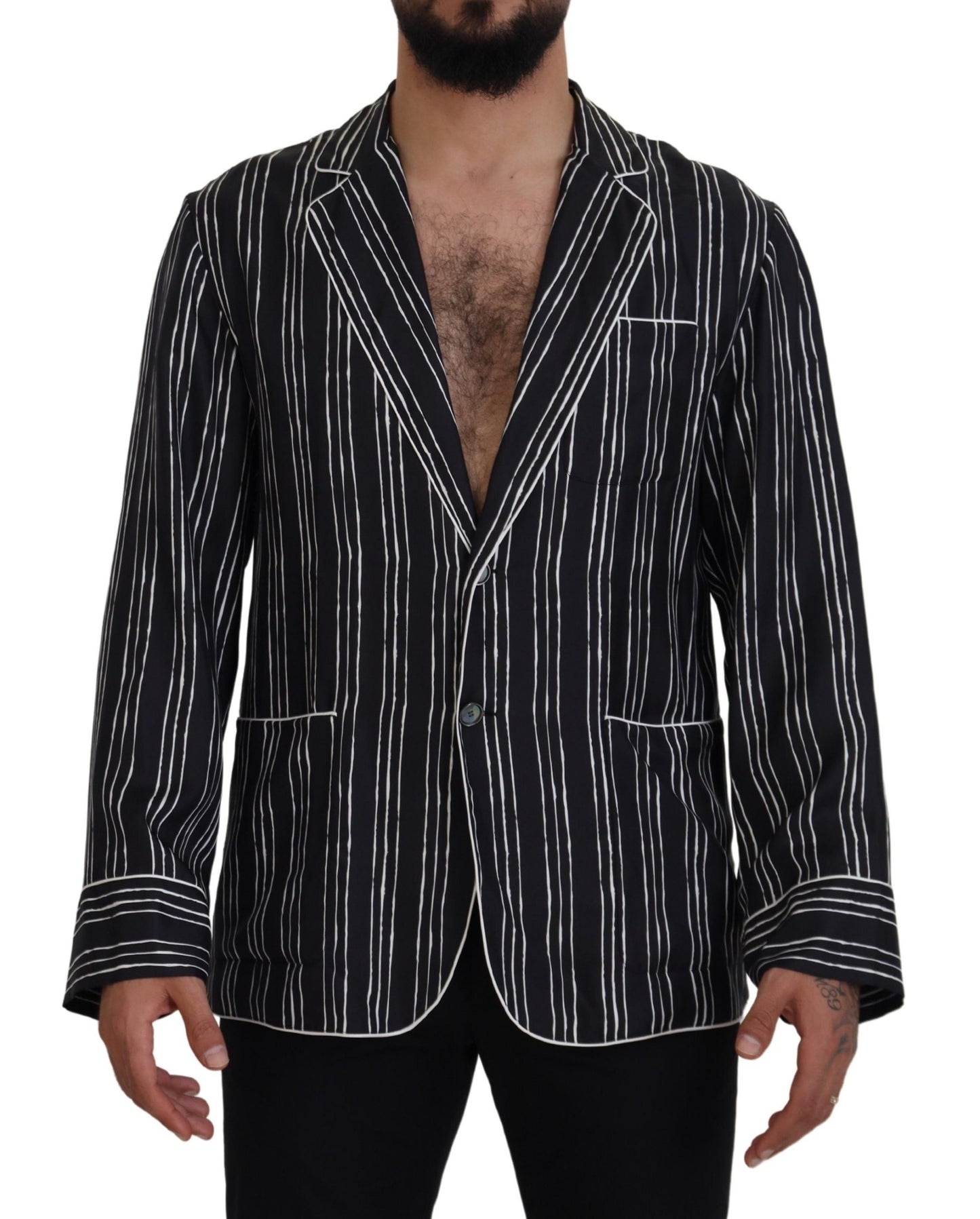 Dolce & Gabbana Men's Blue Striped Silk Pajama Shirt Jacket