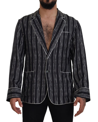 Dolce & Gabbana Men's Blue Striped Silk Pajama Shirt Jacket