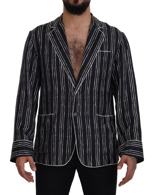 Dolce & Gabbana Men's Blue Striped Silk Pajama Shirt Jacket