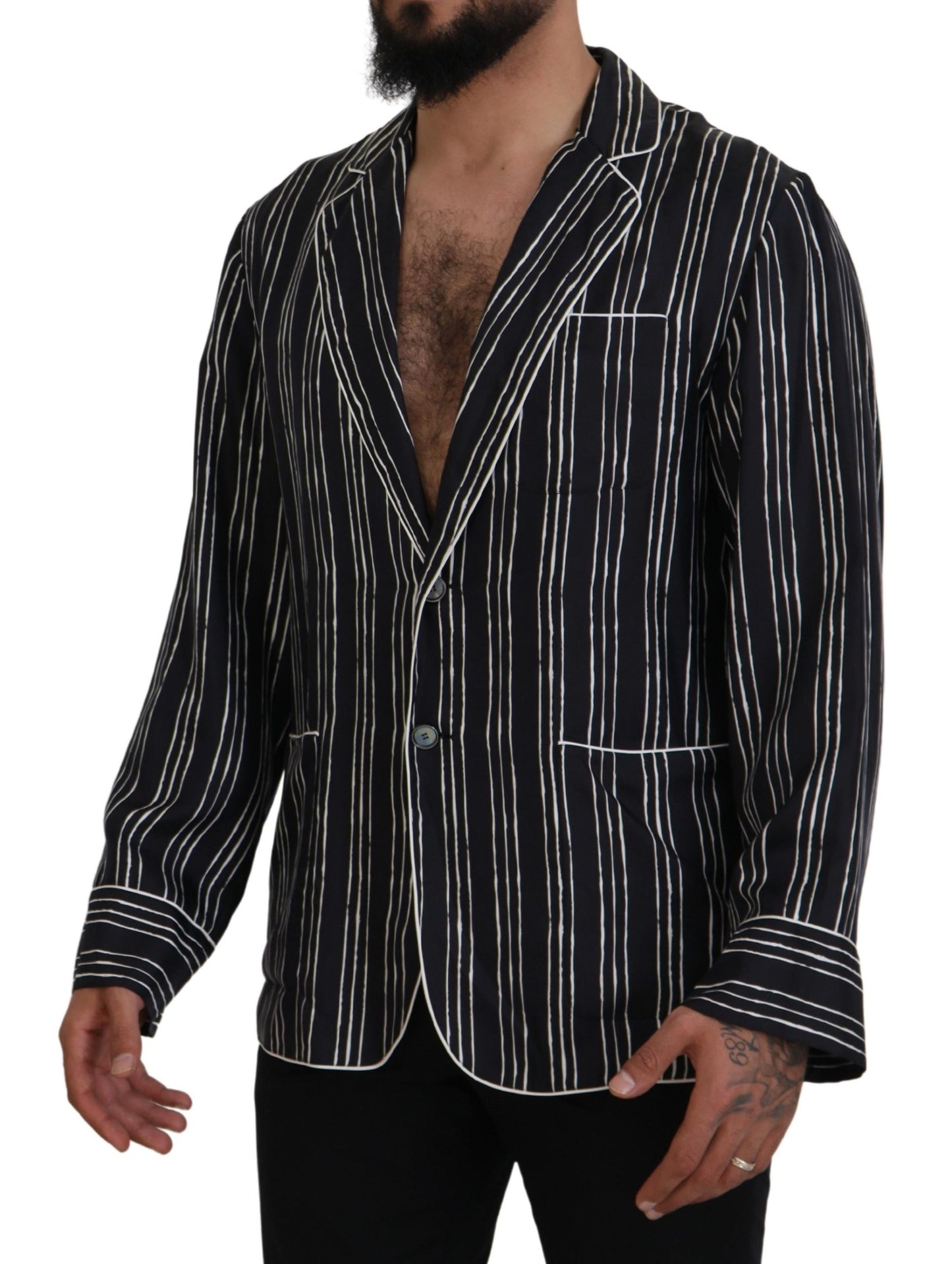 Dolce & Gabbana Men's Blue Striped Silk Pajama Shirt Jacket
