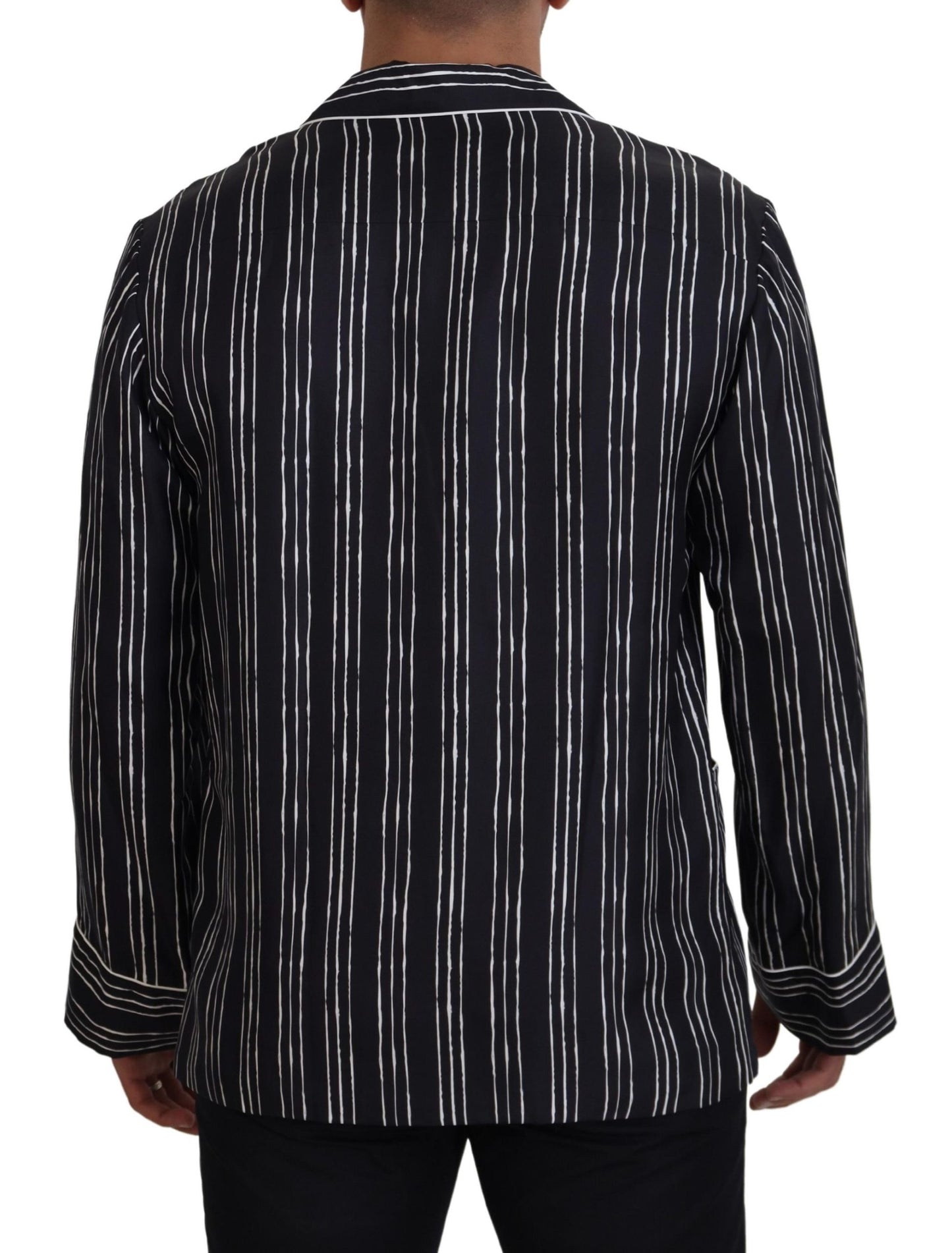 Dolce & Gabbana Men's Blue Striped Silk Pajama Shirt Jacket