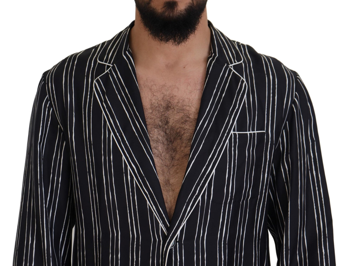 Dolce & Gabbana Men's Blue Striped Silk Pajama Shirt Jacket
