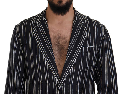 Dolce & Gabbana Men's Blue Striped Silk Pajama Shirt Jacket