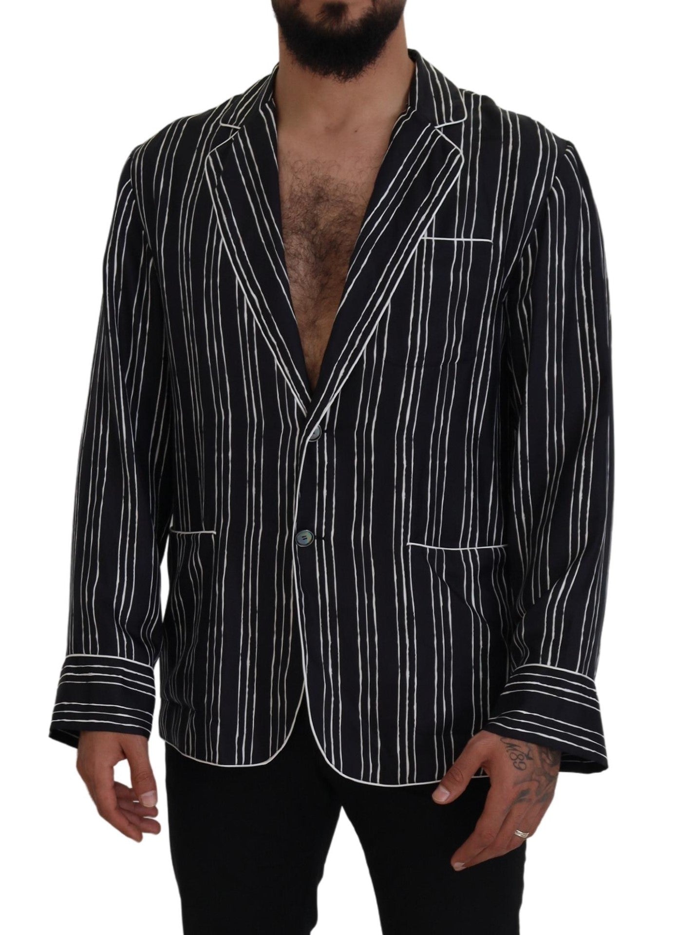 Dolce & Gabbana Men's Blue Striped Silk Pajama Shirt Jacket