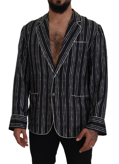 Dolce & Gabbana Men's Blue Striped Silk Pajama Shirt Jacket
