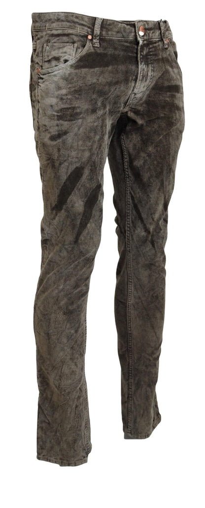 Acht Gray Washed Cotton Corduroy Slim Fit Men Jeans