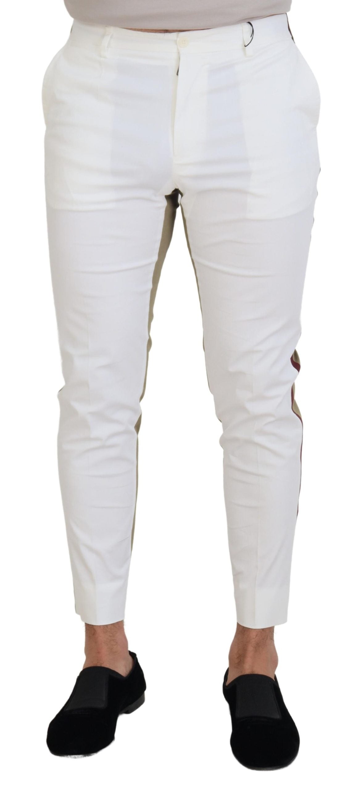 Dolce & Gabbana Men's White Brown Slim Fit Chino Pants