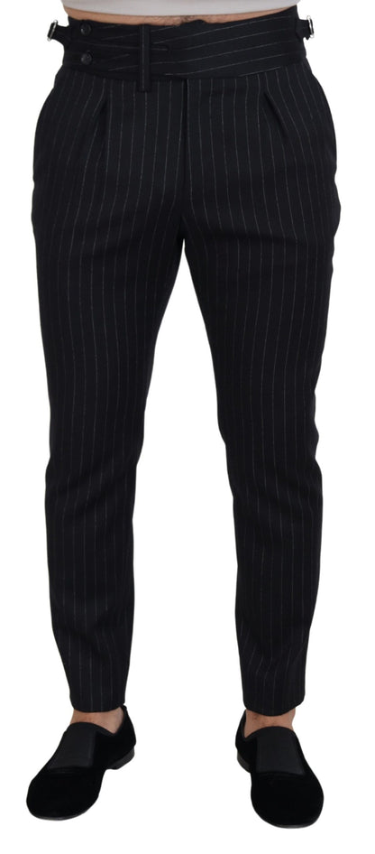Dolce & Gabbana Men's Black Wool Striped Chino Pants