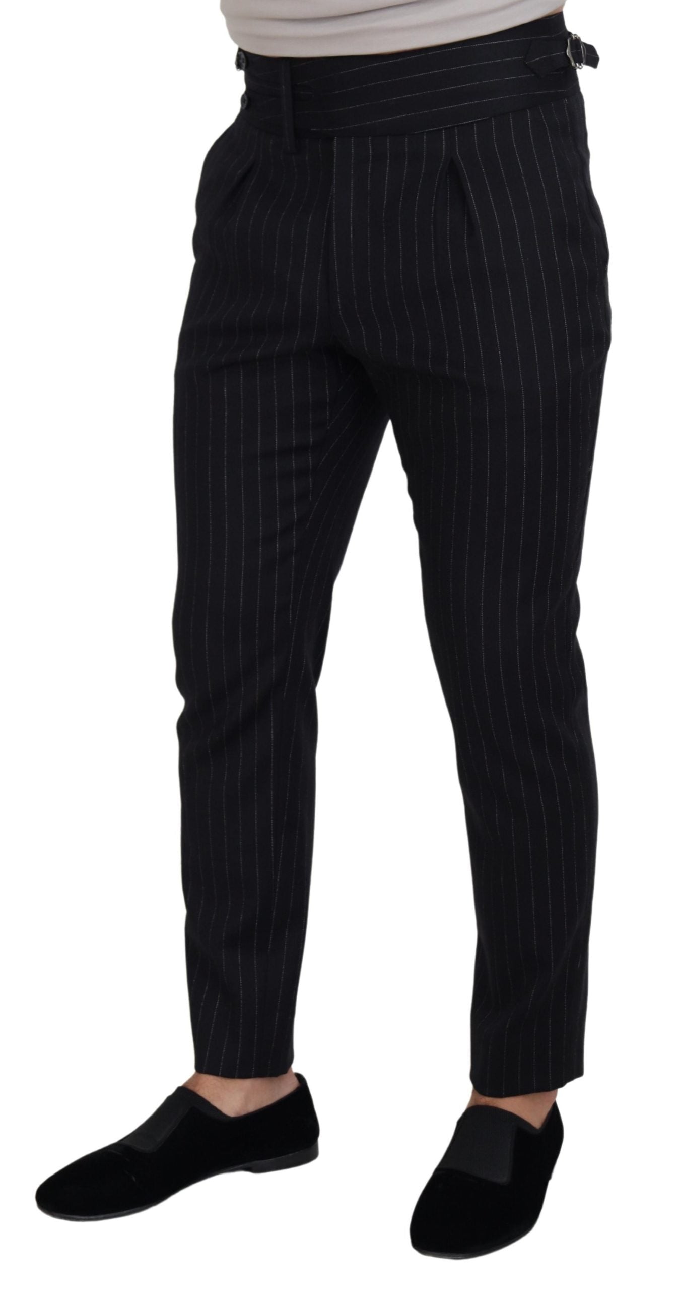 Dolce & Gabbana Men's Black Wool Striped Chino Pants