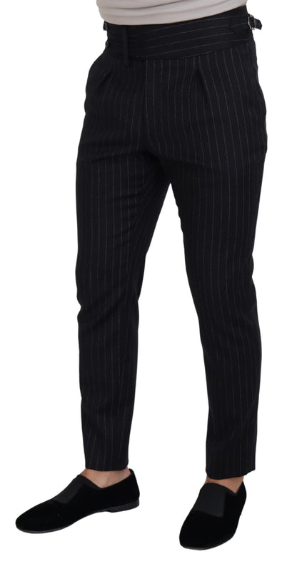 Dolce & Gabbana Men's Black Wool Striped Chino Pants