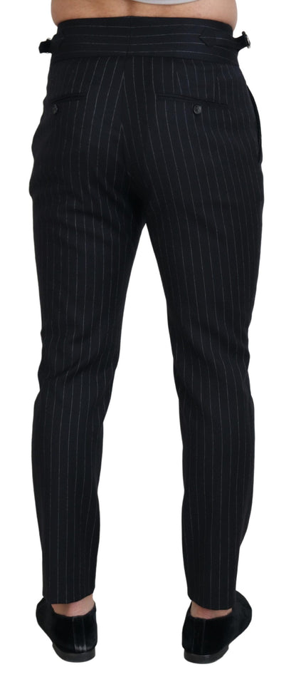 Dolce & Gabbana Men's Black Wool Striped Chino Pants
