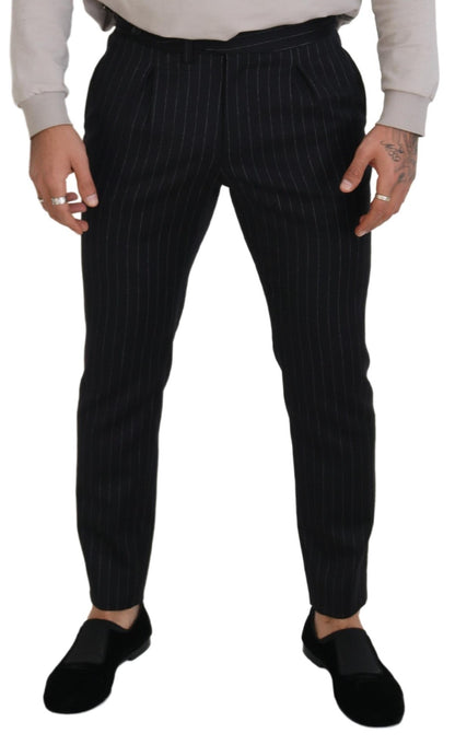 Dolce & Gabbana Men's Black Wool Striped Chino Pants