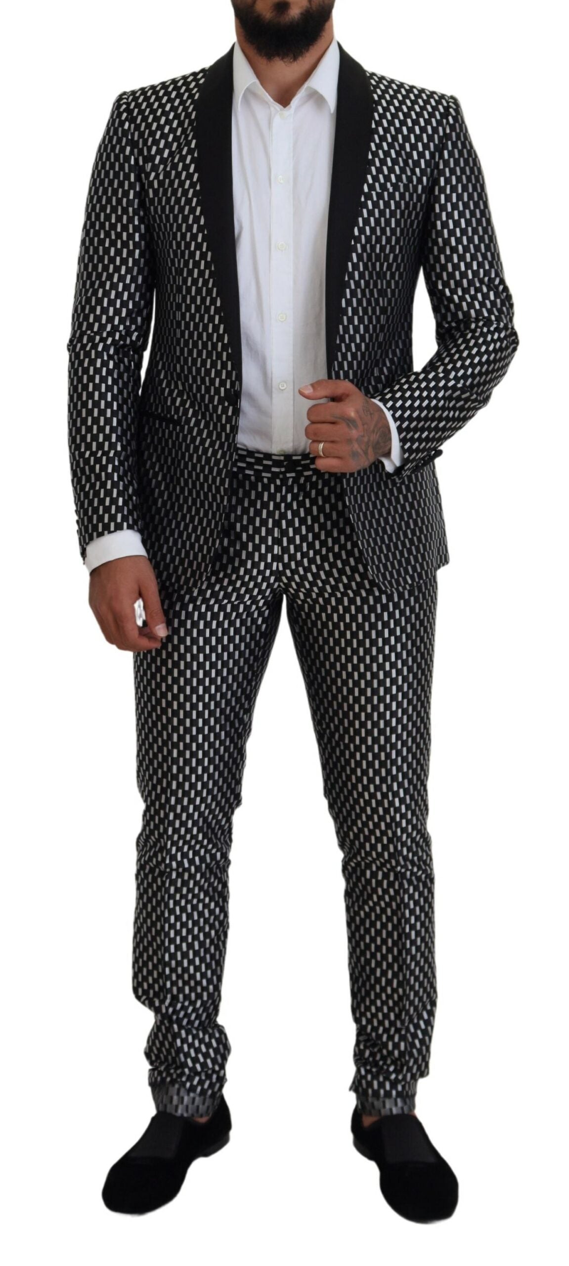 Dolce & Gabbana Men's Black White Silk MARTINI Slim Fit Suit