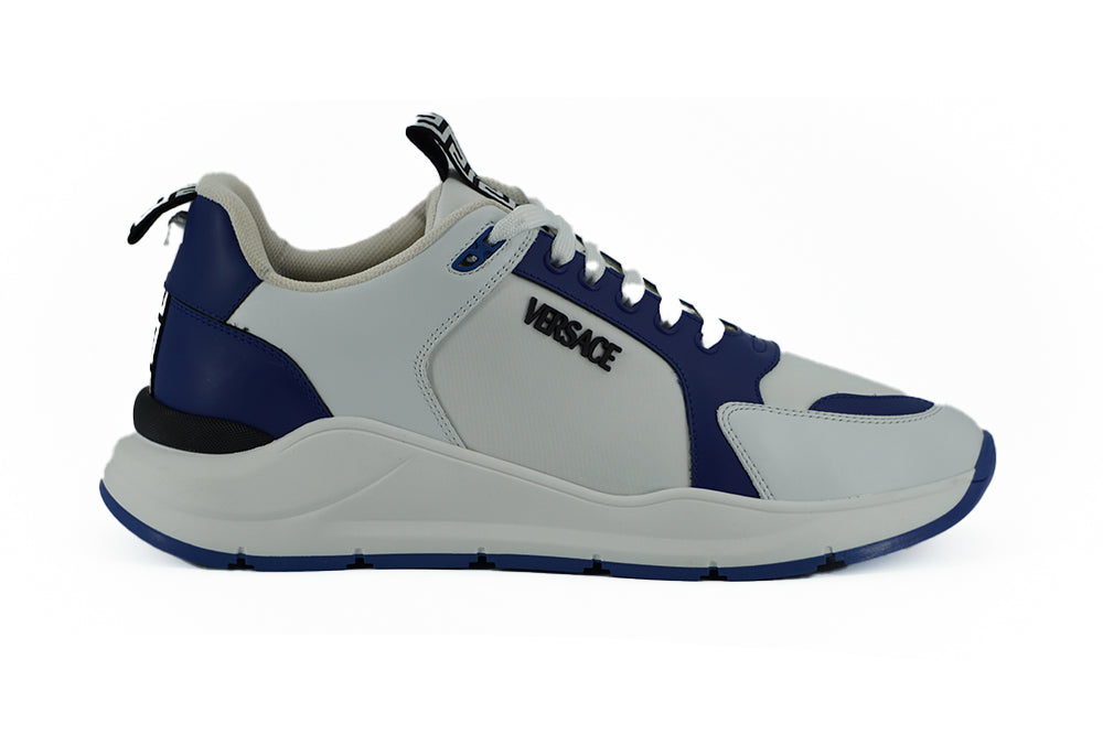 Versace Men's Blue and White Calf Leather Sneakers