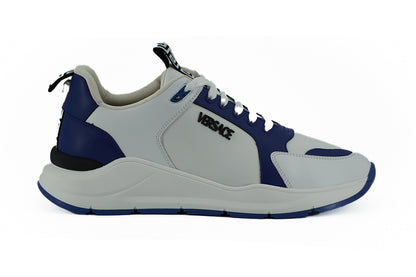 Versace Men's Blue and White Calf Leather Sneakers