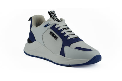 Versace Men's Blue and White Calf Leather Sneakers