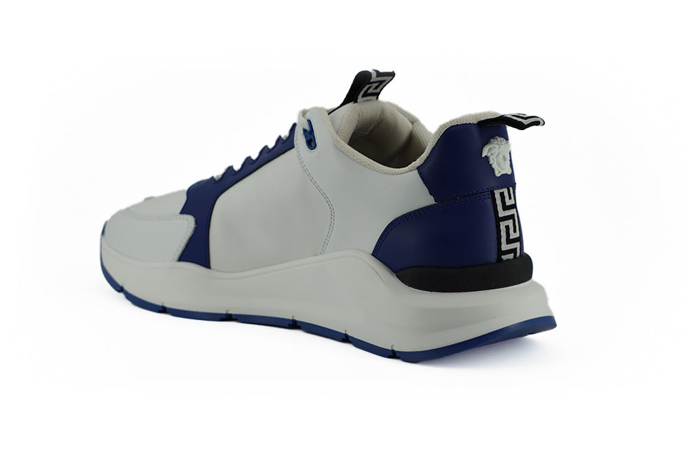 Versace Men's Blue and White Calf Leather Sneakers