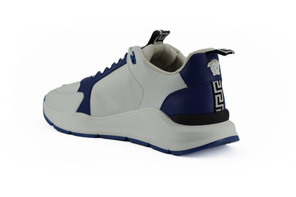 Versace Men's Blue and White Calf Leather Sneakers